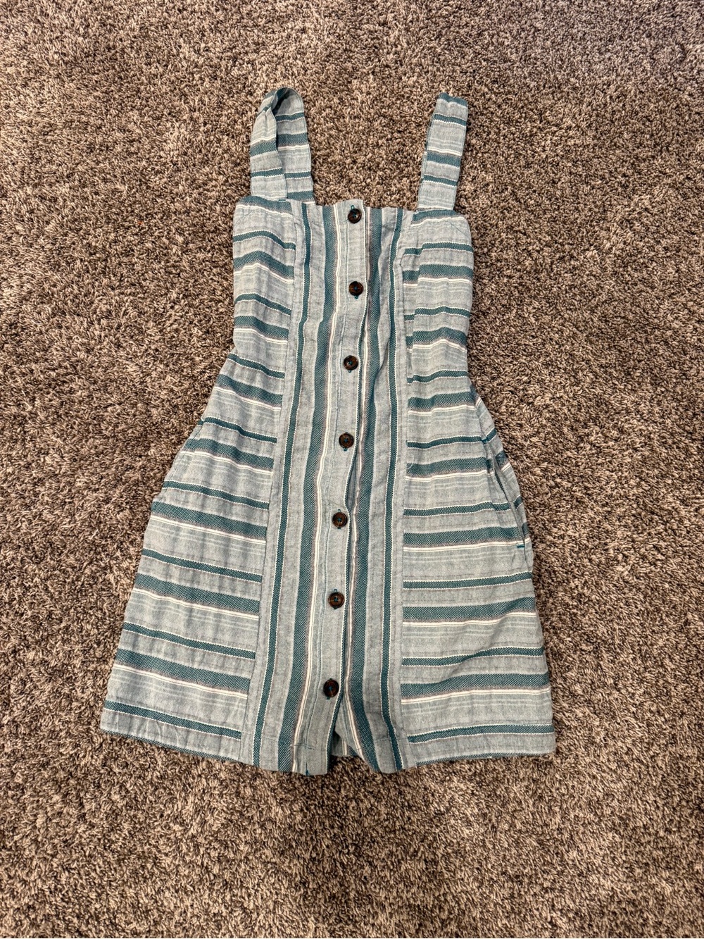 Roxy Striped Button Front Mini Dress Small Blue White Cotton Sleeveless Pockets - Picture 2 of 15